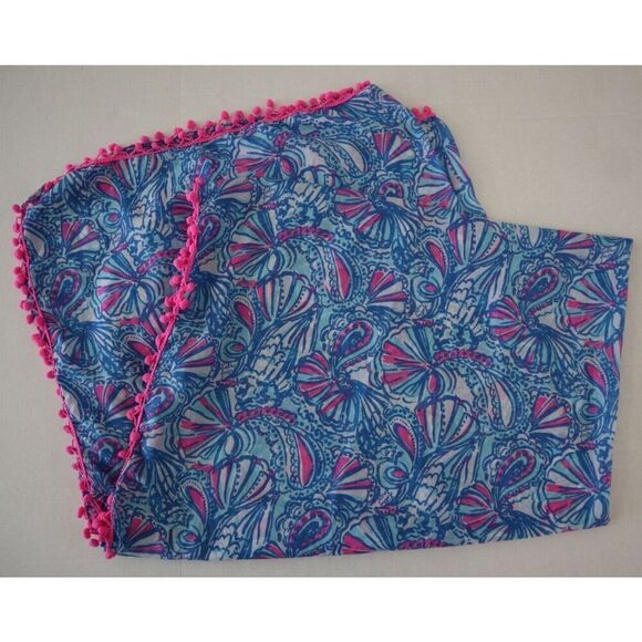 Lilly Pulitzer Women's Blue/Pink PomPom My Fans Lightweight Beach Cover-Up/Scarf - Picture 4 of 8